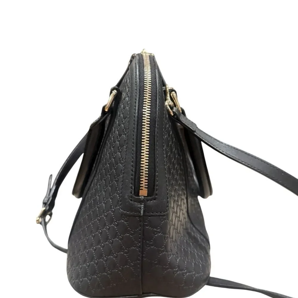 GUCCI Black Microguccisima Leather Top Handle 2way Dome Bowler Bag Satchel Auth